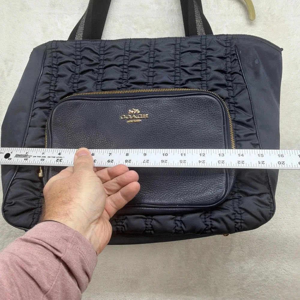 Coach‎ Tote Bag Women's Navy Nylon Leather Trim Shoulder Purse Zip Top
